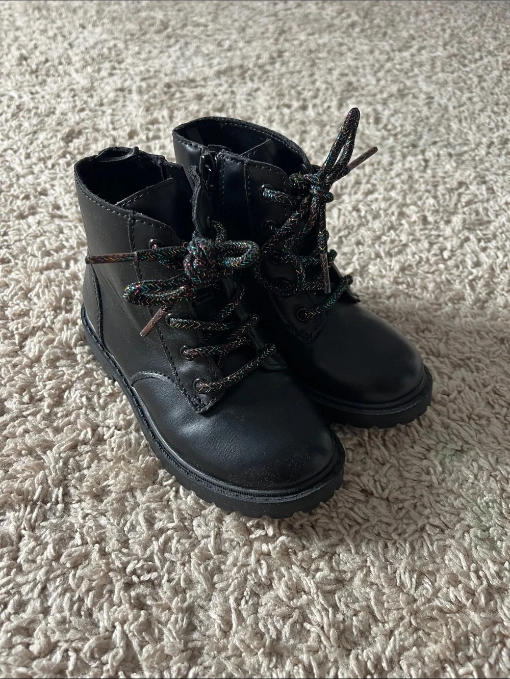 Old Navy Black Lace-Up Kids Combat Boots with Multicolor Laces